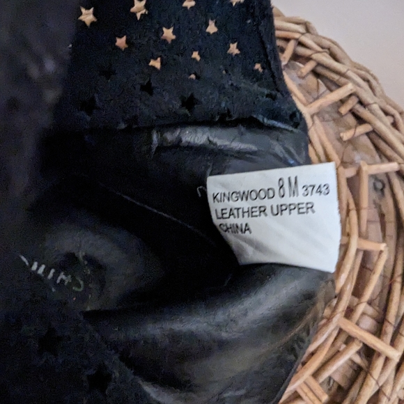 Chinese Laundry Black Leather Booties, Heels, Fringe, Buckle, Star Cut Outs, 8 M - Picture 9 of 10